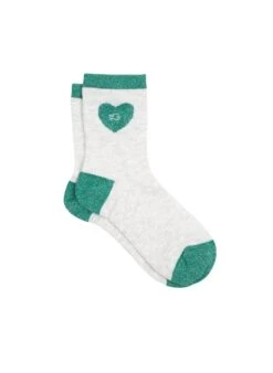 Chaussettes Cœur Pailleté - Blanc & Vert