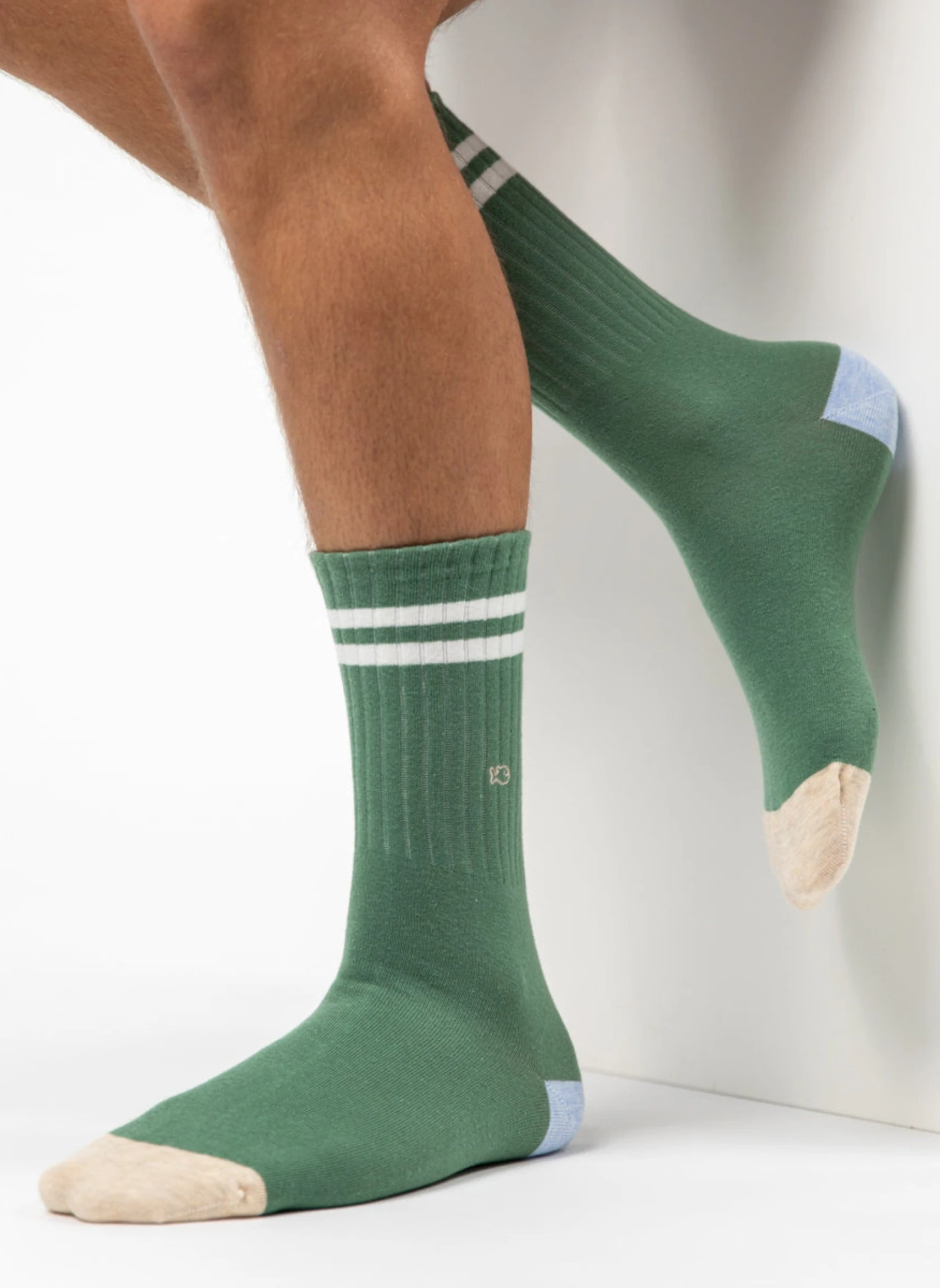 Chaussettes Rétro - Vert & Rayé Blanc 3 Chaussettes Rétro - Vert & Rayé Blanc – Image 3