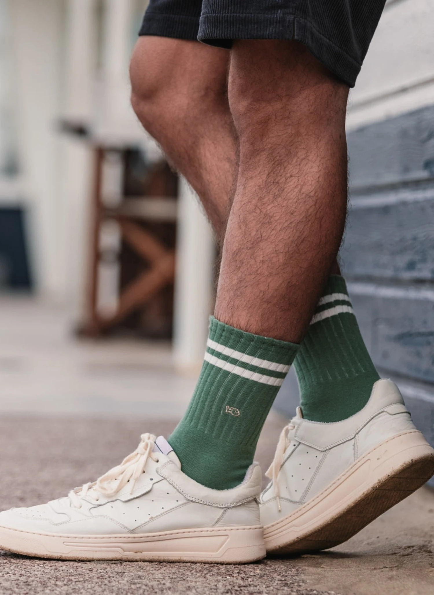 Chaussettes Rétro - Vert & Rayé Blanc 5 Chaussettes Rétro - Vert & Rayé Blanc – Image 5