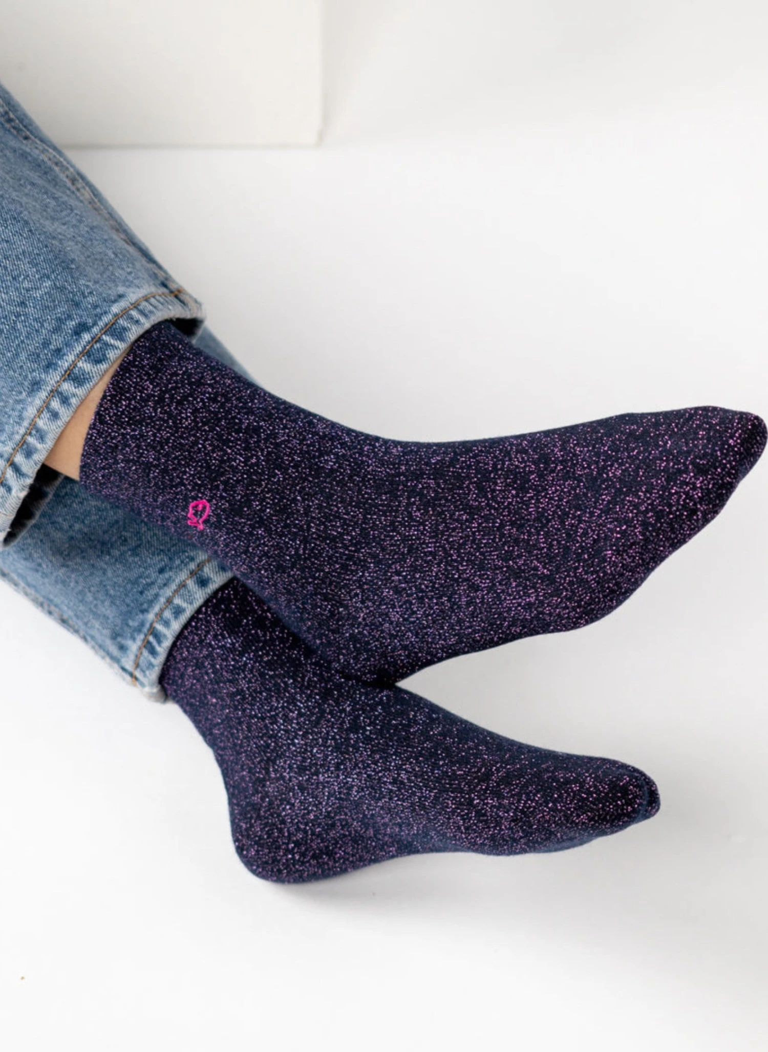 Chaussettes à Paillettes Unies - Marine 2 Chaussettes à Paillettes Unies - Marine – Image 2