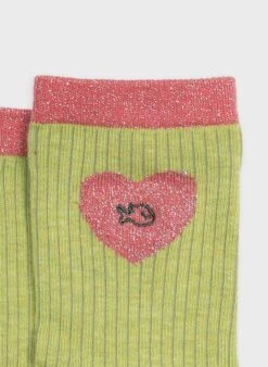 Chaussettes Cœur Pailleté - Vert Olive & Rose -Le Bar à Chaussettes 7 28daa242 a523 4701 87bb 465ec223f297
