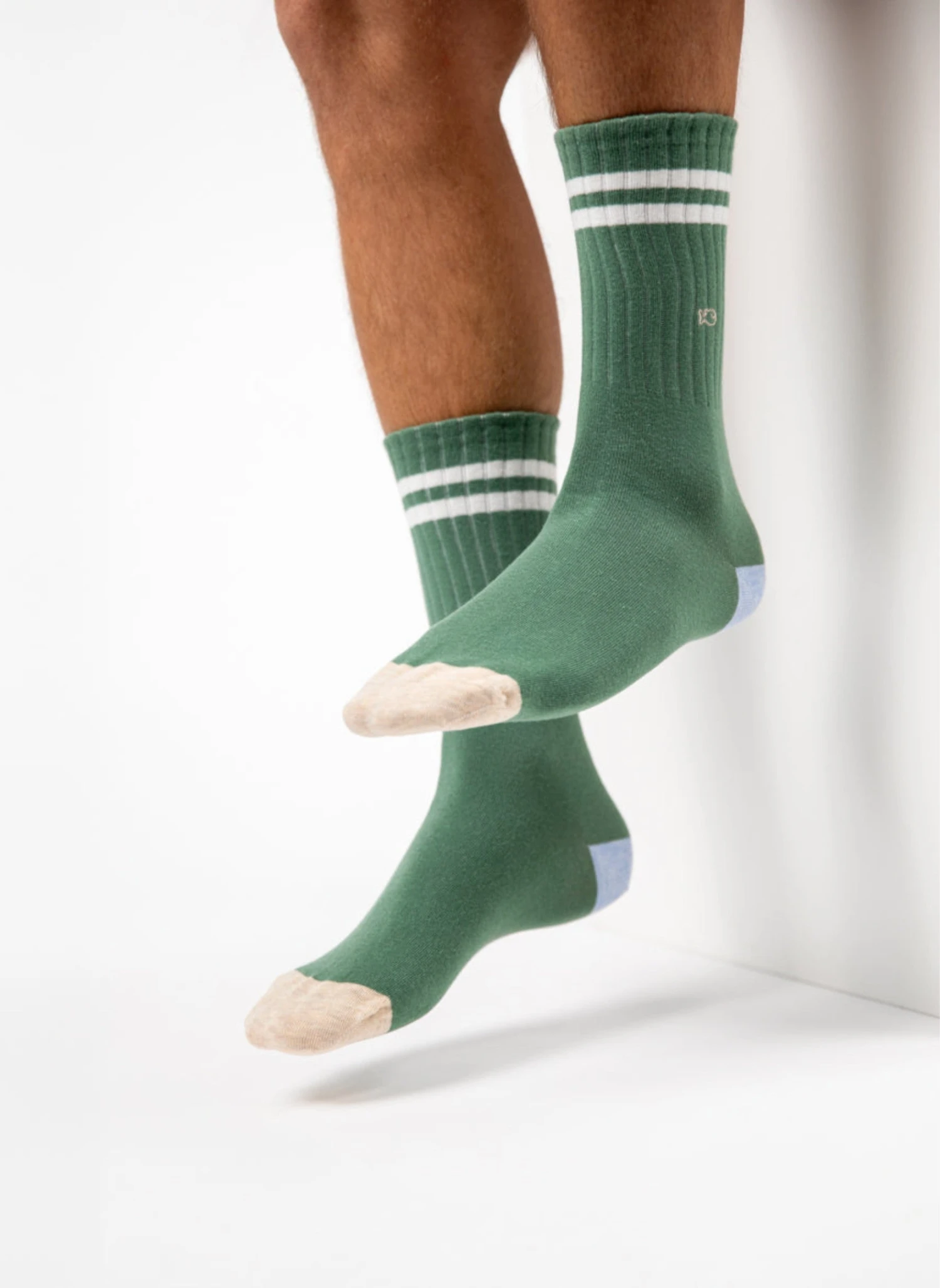 Chaussettes Rétro - Vert & Rayé Blanc 2 Chaussettes Rétro - Vert & Rayé Blanc – Image 2