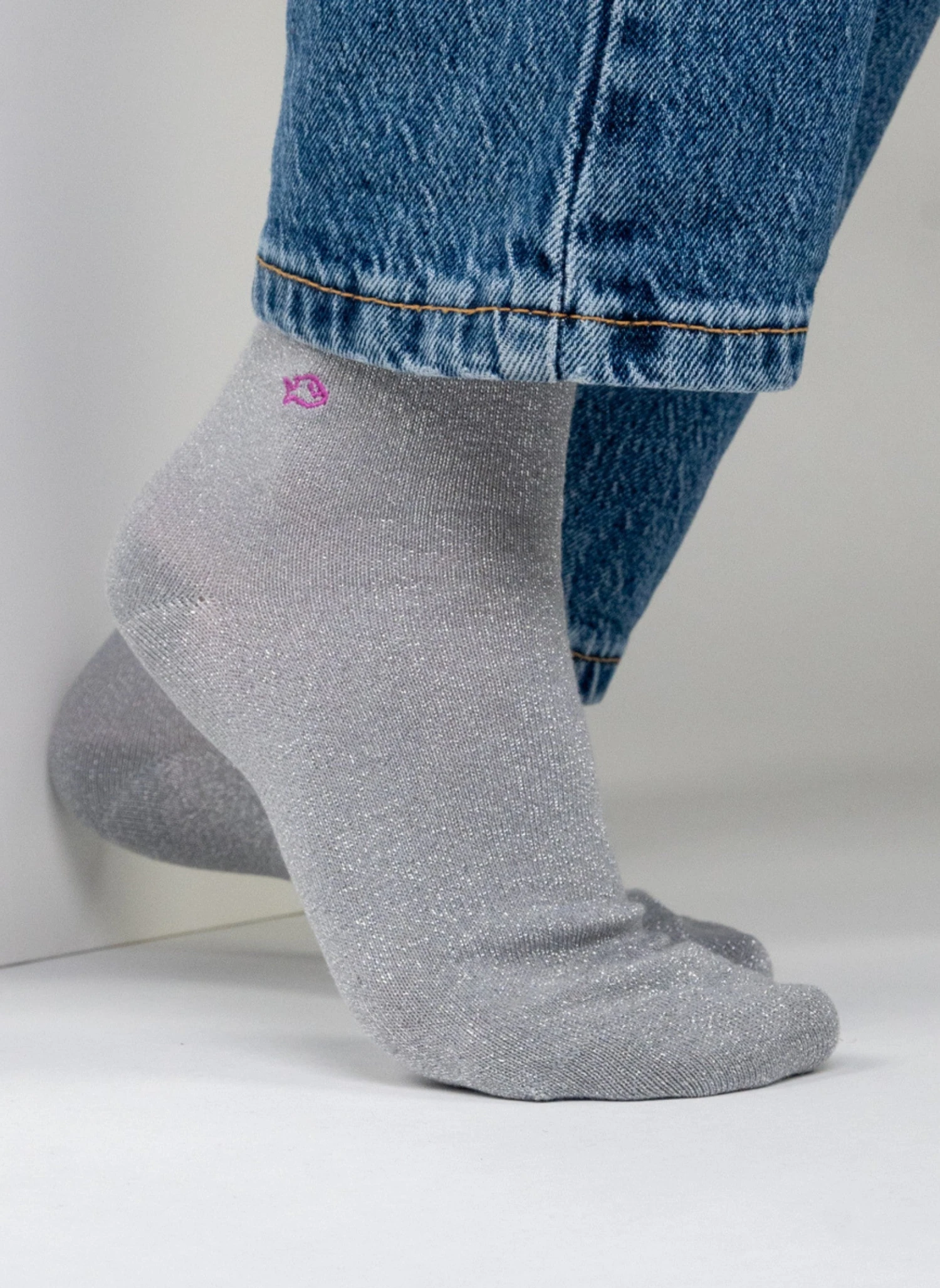 Chaussettes à Paillettes Unies - Gris 2 Chaussettes à Paillettes Unies - Gris – Image 2
