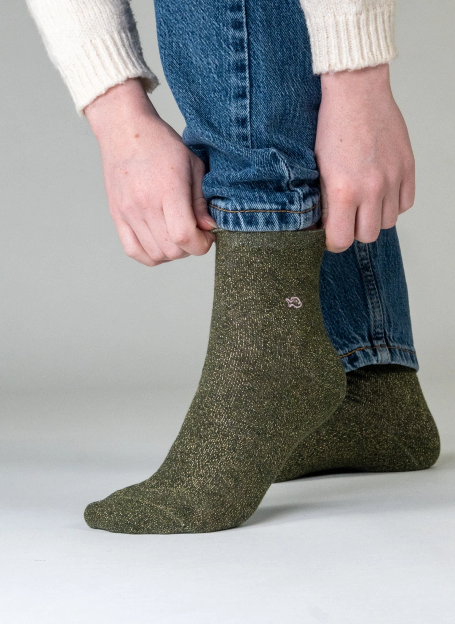 Chaussettes à Paillettes Unies - Kaki 2 Chaussettes à Paillettes Unies - Kaki – Image 2