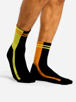 Chaussettes Sport Coolmax® Courtes Rayures Orange Et Vert -Le Bar à Chaussettes D U SC ACS C C 2238 03