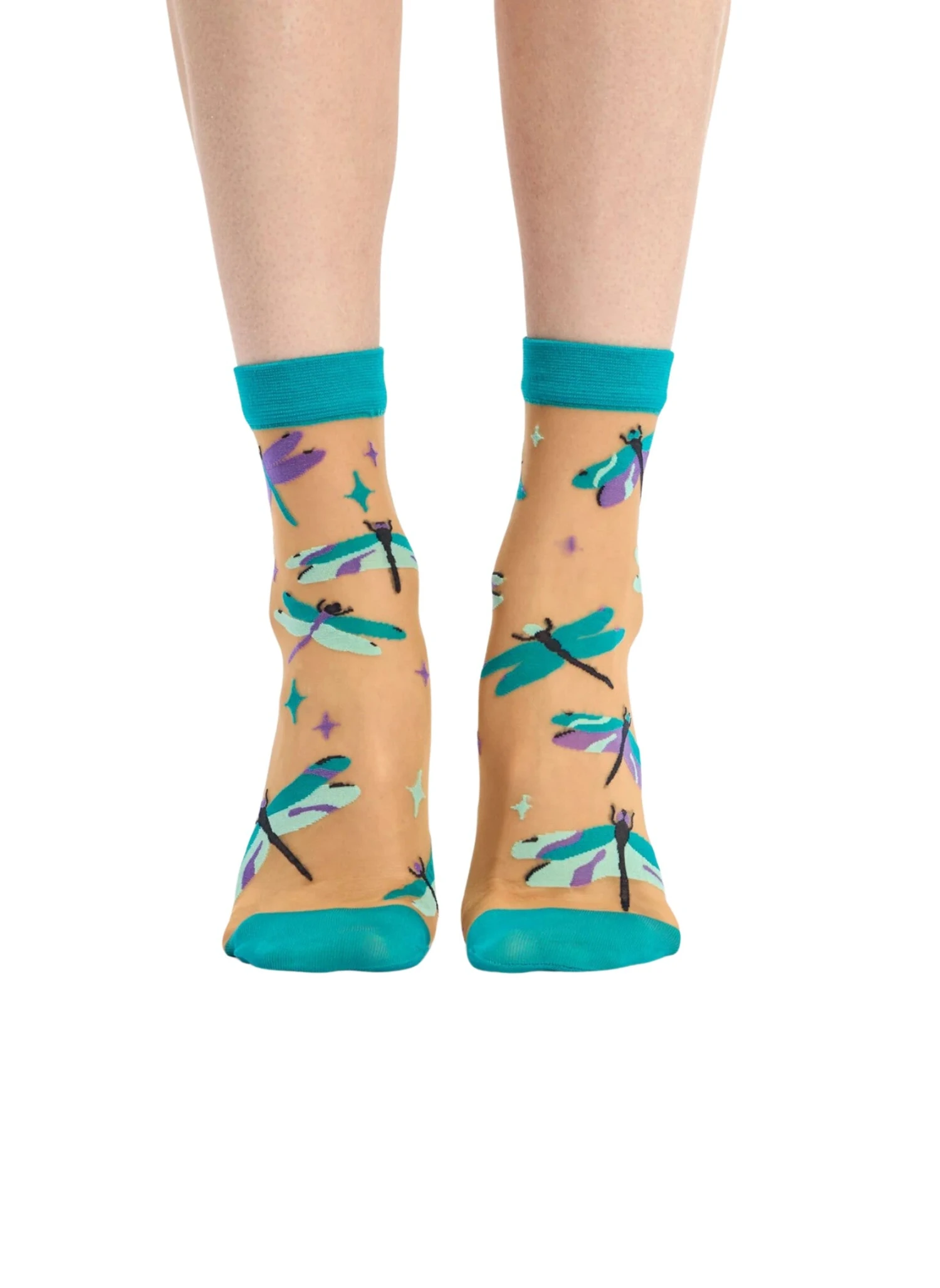 Chaussettes Nylon Libellules Turquoises 1 Chaussettes Nylon Libellules Turquoises