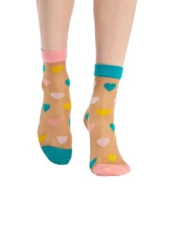 Chaussettes Nylon Cœurs Pastels
