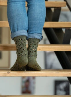 Chaussettes à Paillettes Léopard - Kaki -Le Bar à Chaussettes FFL02 Kakivbf3