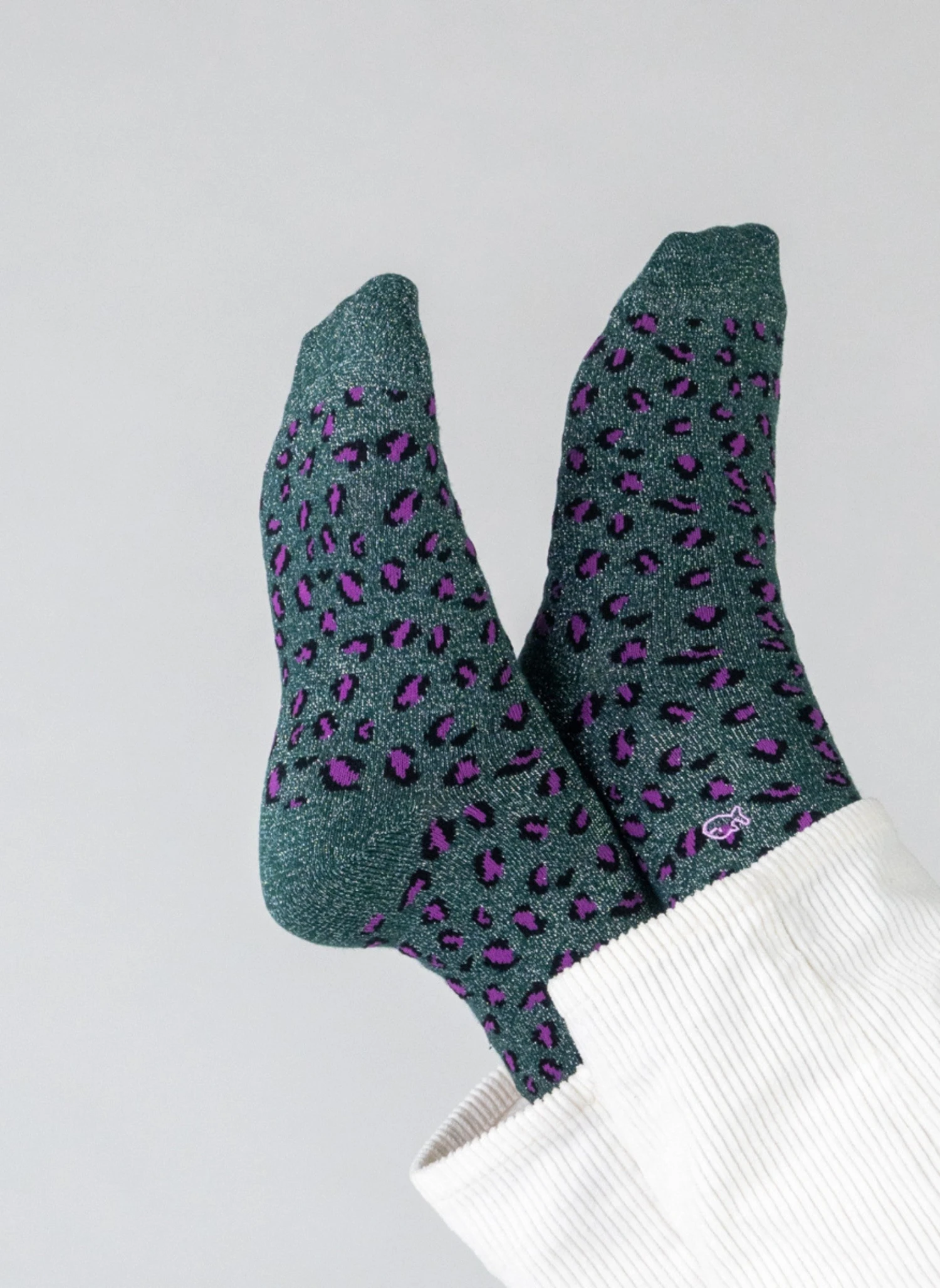 Chaussettes à Paillettes Léopard - Vert & Violet 2 Chaussettes à Paillettes Léopard - Vert & Violet – Image 2