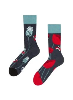 Chaussettes Coccinelles Et Fleurs De Pavot
