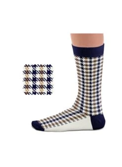 Chaussettes Pied De Poule Beige (Tissus Porsche) 5 Chaussettes Pied De Poule Beige (Tissus Porsche) -Le Bar à Chaussettes HT Pepita Navy Beige Socks VFB 3