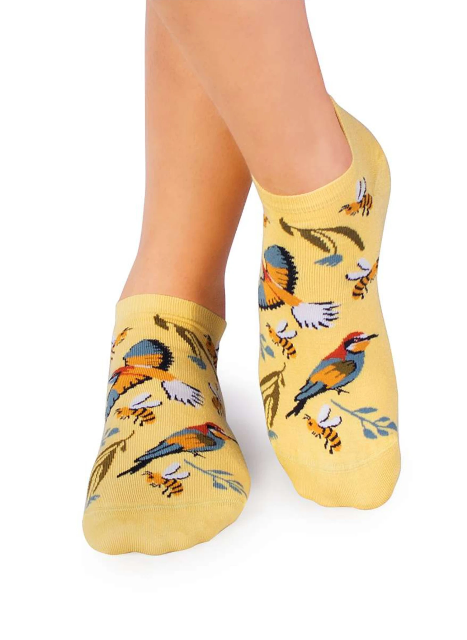 Socquettes En Bambou Oiseaux & Fleurs - Jaunes Pastel 1 Socquettes En Bambou Oiseaux & Fleurs - Jaunes Pastel
