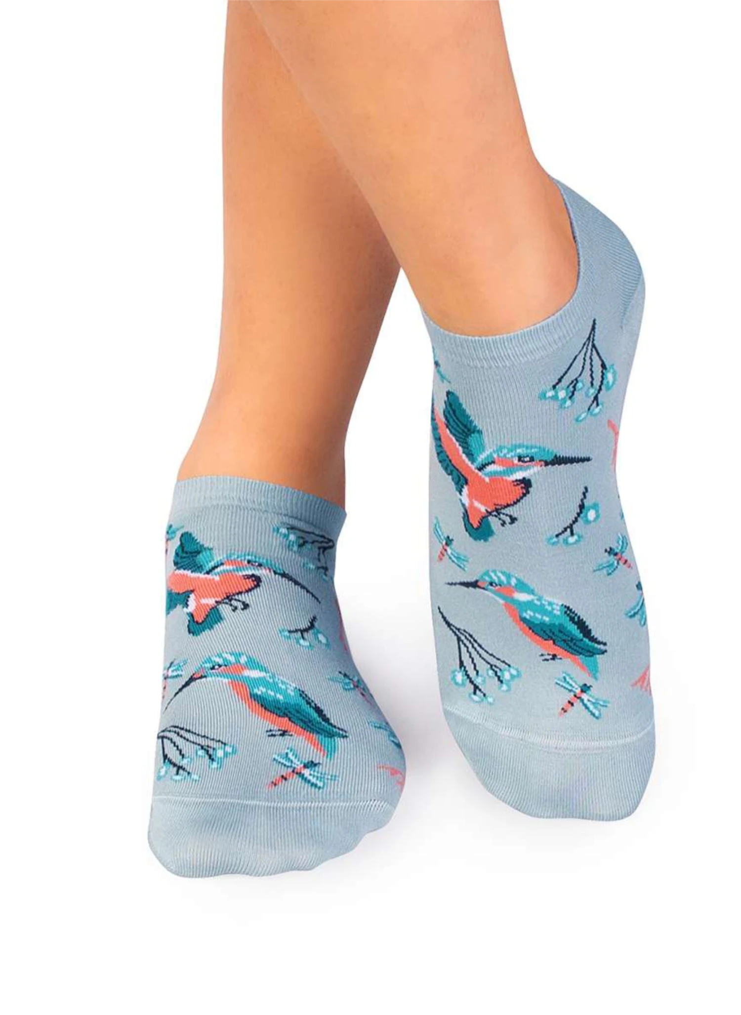 Socquettes En Bambou Oiseaux & Fleurs - Bleues Claires 1 Socquettes En Bambou Oiseaux & Fleurs - Bleues Claires