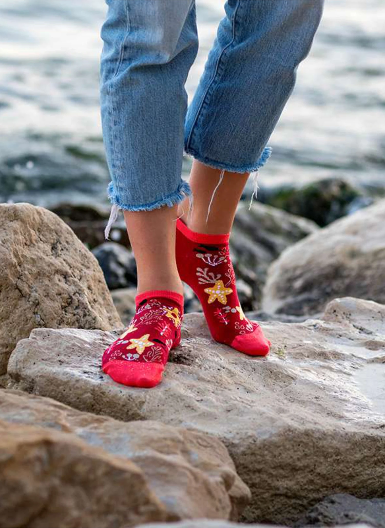 Socquettes Coton Bio Étoiles De Mer - Rouges 2 Socquettes Coton Bio Étoiles De Mer - Rouges – Image 2