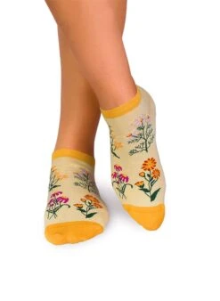 Socquettes Coton Bio Fleurs & Herbes - Jaunes