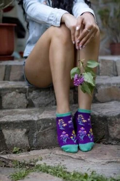 Socquettes Coton Bio Fleurs & Herbes - Violettes -Le Bar à Chaussettes PH08 309 4