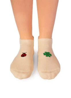 Socquettes Active Day Écrues Trèfle & Coccinelle