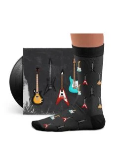 Chaussettes Rock Guitares Six Cordes Noires -Le Bar à Chaussettes SS Six String Grey Socks VFB 3