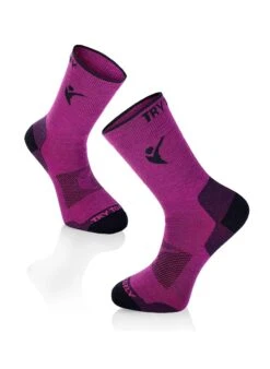 Chaussettes De Randonnée Fines Laine Mérinos Fuchsia